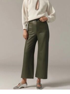 Maeve Colette Green Faux Leather Wide Leg Ankle Pants Size 29